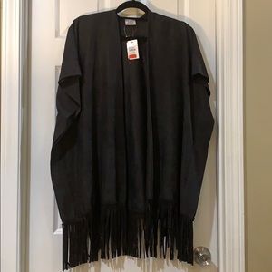 Black Faux Suede Open Cardigan Kimono, One Size